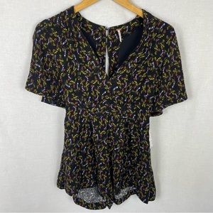 NWT Free People Meet Virginia Split Sleeve Printed Black Combo Romper